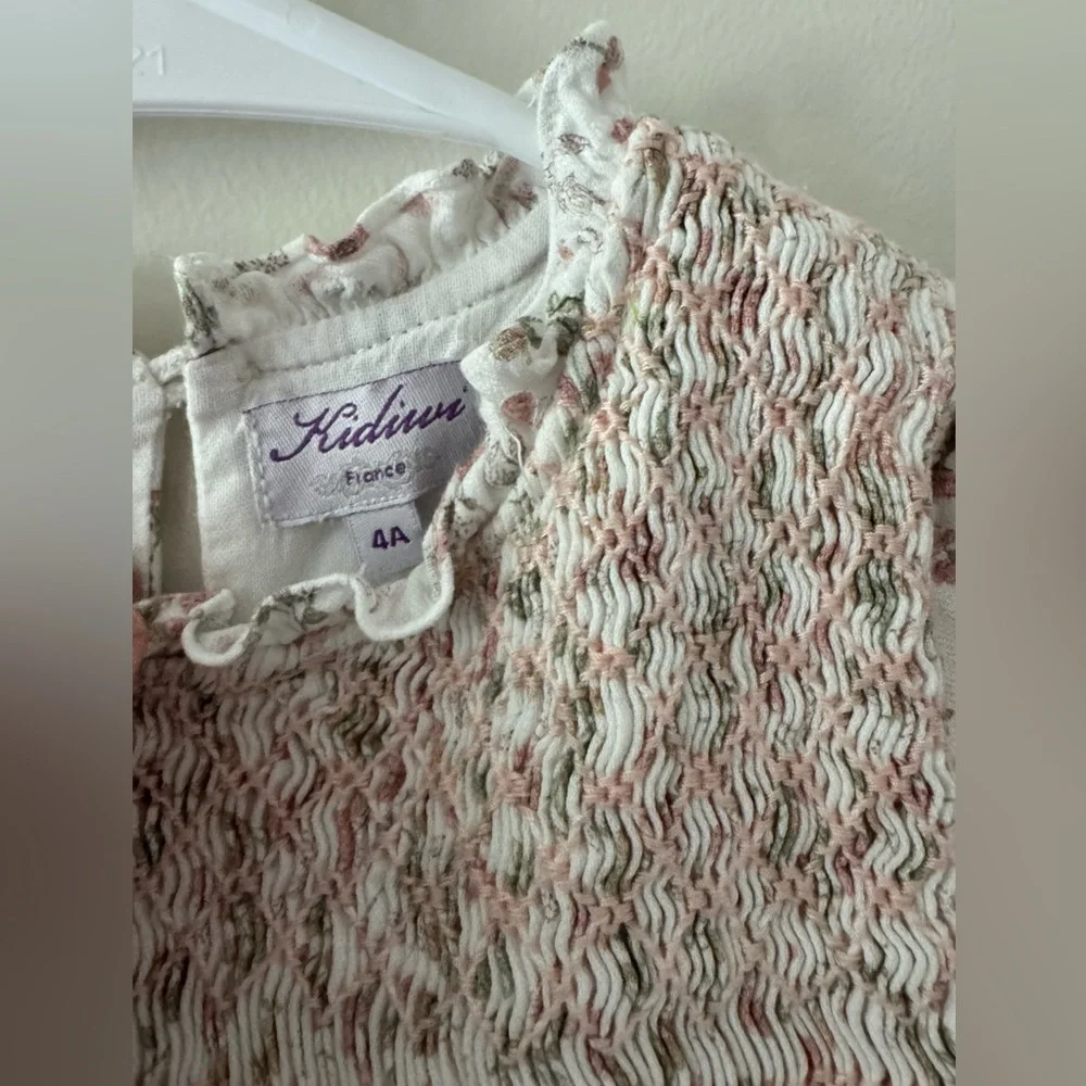 Kidiwi Leonine Smocked Floral Girls Dress In Thyme Pink Herbarium Size 4